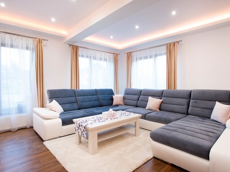 Interior of a rich house cozy living room.